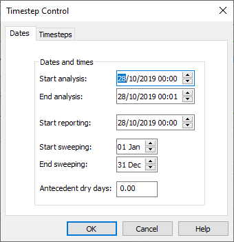 Dates tab in the Timestep Control dialog