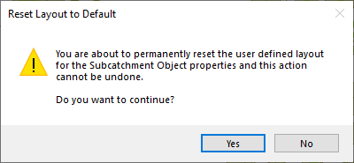 Warning message displayed when when restting a user layout