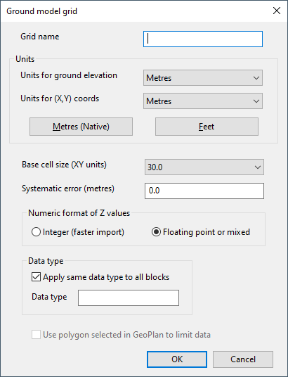 Ground model grid import and export dialog