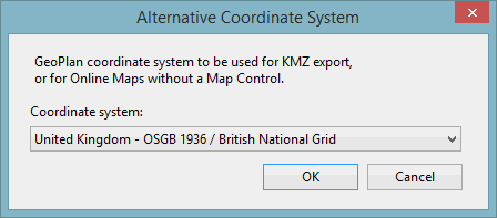 Online Map Projection System Dialog