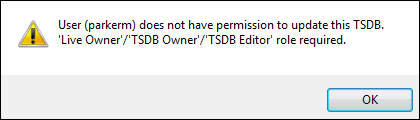 User Permissions warning message