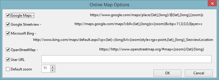 Online Map Options Dialog