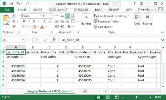 Exported Conduit CSV File