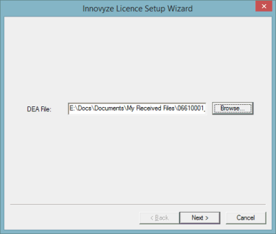 Dialog showing the location of the DEA file