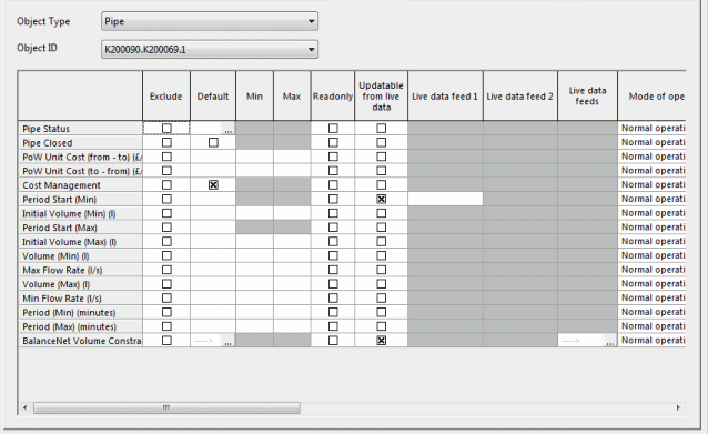 Fields page of the Baseline property sheet