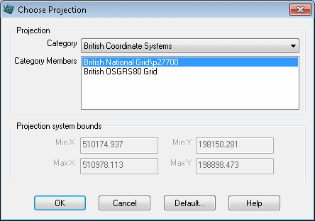 Choose Projection Dialog