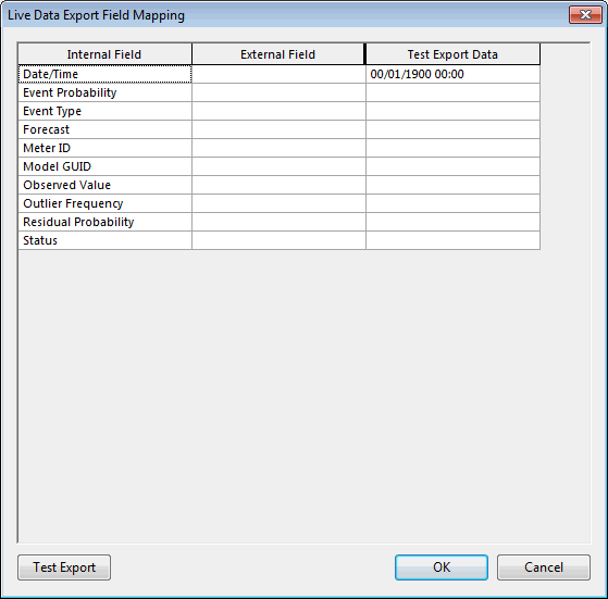 Live Data Export Field Mapping Dialog