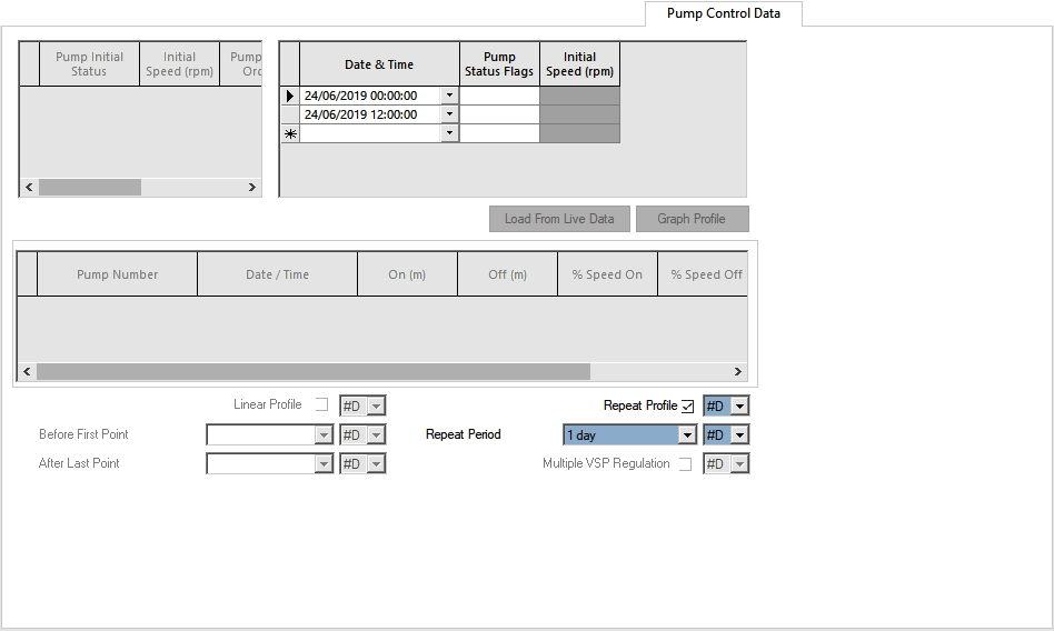 Pump Control Data page for Plan mode