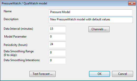 PressureWatch / QualWatch Model dialog