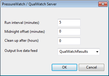 PressureWatch  / QualWatch Server Configuration dialog