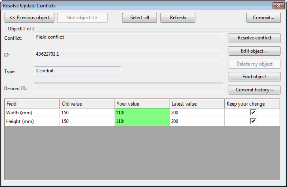 Resolve / Update Conflicts dialog