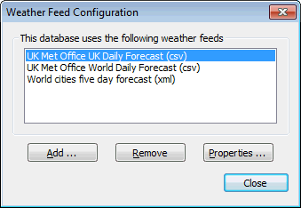 Weather Feed Configuration Dialog