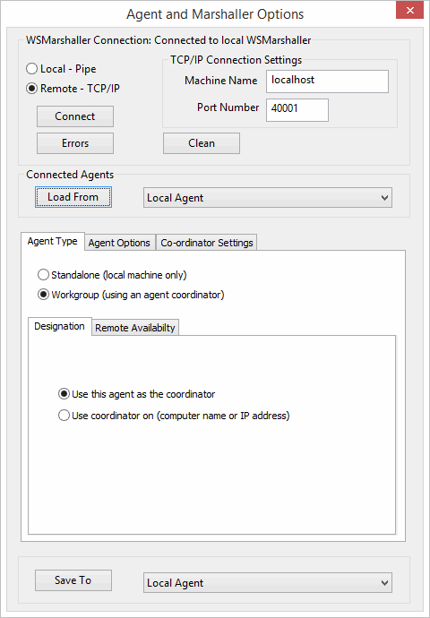 Agent and Marshaller Options dialog