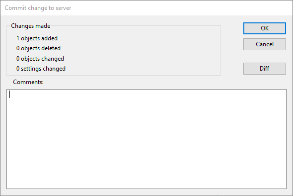 Commit Change To Server dialog