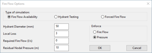 Fire Flow Options dialog - Fire Flow Availabilty view