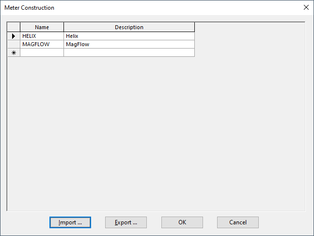 Meter Construction dialog