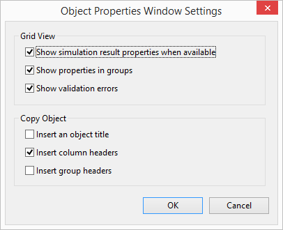 Object Properties Window Settings dialog