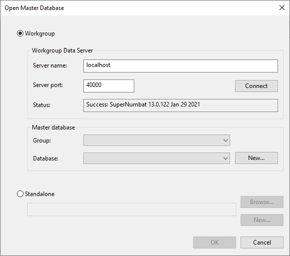 Open Master Database dialog