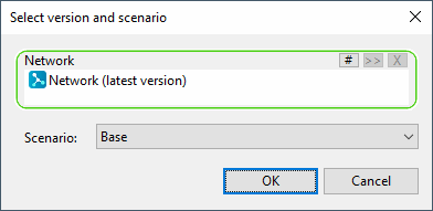 Select Network Version And Scenario dialog