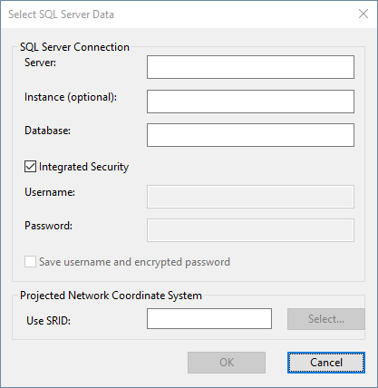 Select SQL Server Data dialog