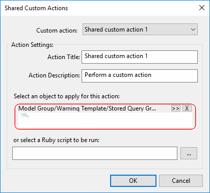 Shared Custom Actions dialog