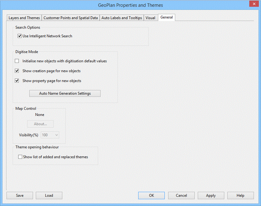 GeoPlan Properties and Themes - General page