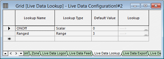 Live Data Lookup tab