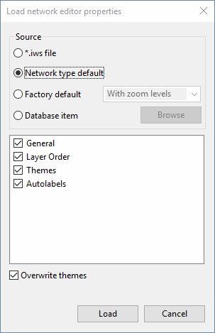 Load Network Editor Properties dialog