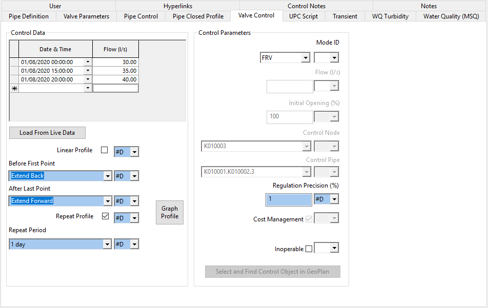 Valve Control page