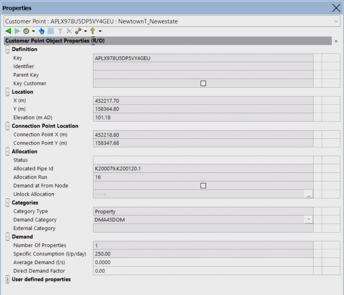 Customer Point Property Sheet