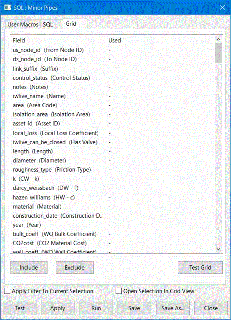 Grid Tab of the SQL dialog