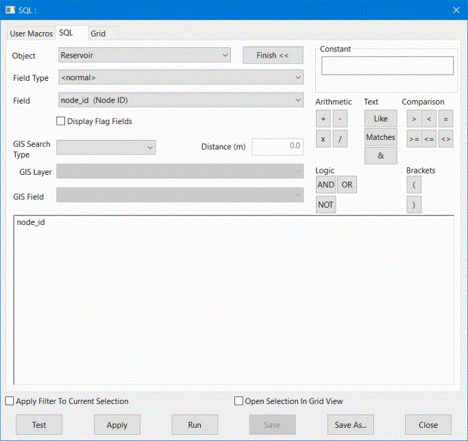 SQL dialog expanded