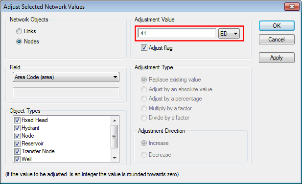 Adjusting Selected Network Values