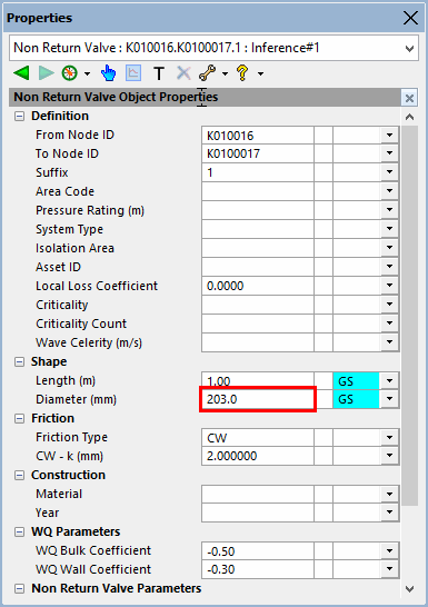 Diameter of the Non Return Valve
