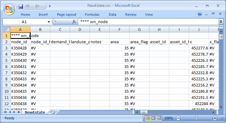 CSV file opened in Excel