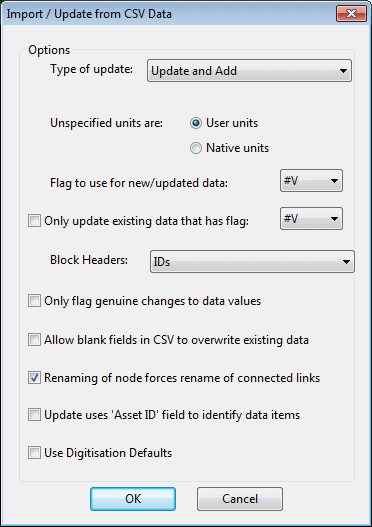 Import / Update from CSV Data dialog