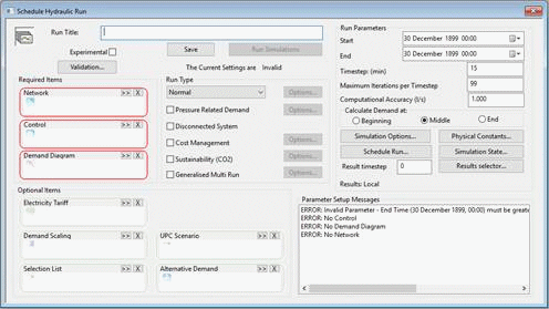 Schedule Hydraulic Run dialog